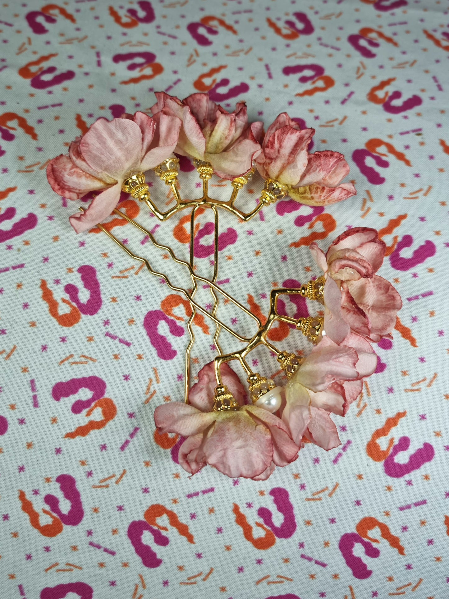 Watercolour Flower & Pearl Hair Pins