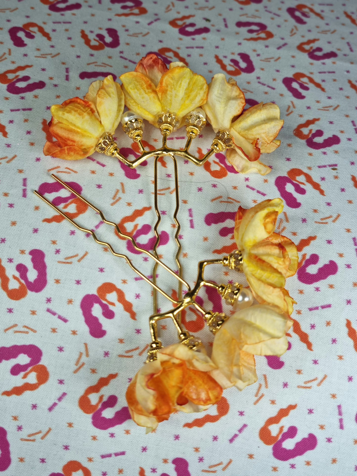 Watercolour Flower & Pearl Hair Pins