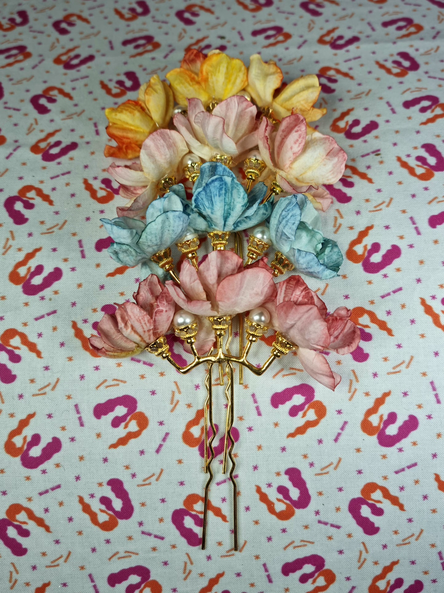 Watercolour Flower & Pearl Hair Pins