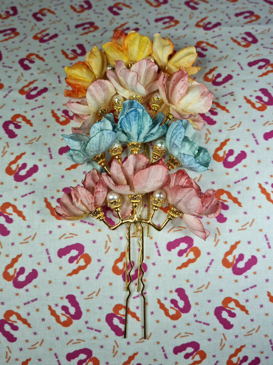 Watercolour Flower & Pearl Hair Pins