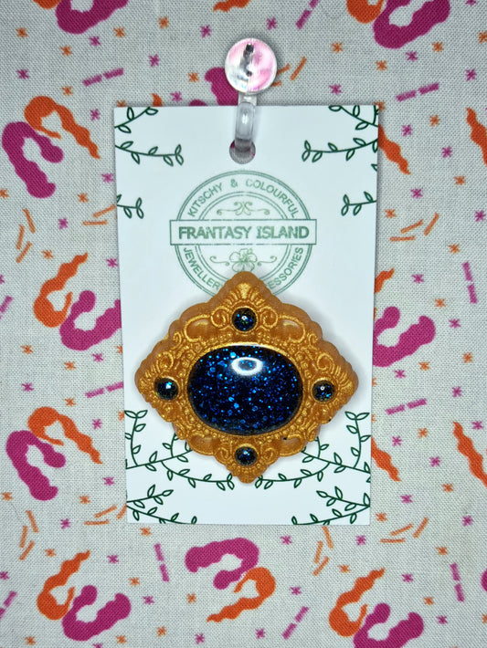 Vintage Inspired Brooch - Blue Glitter