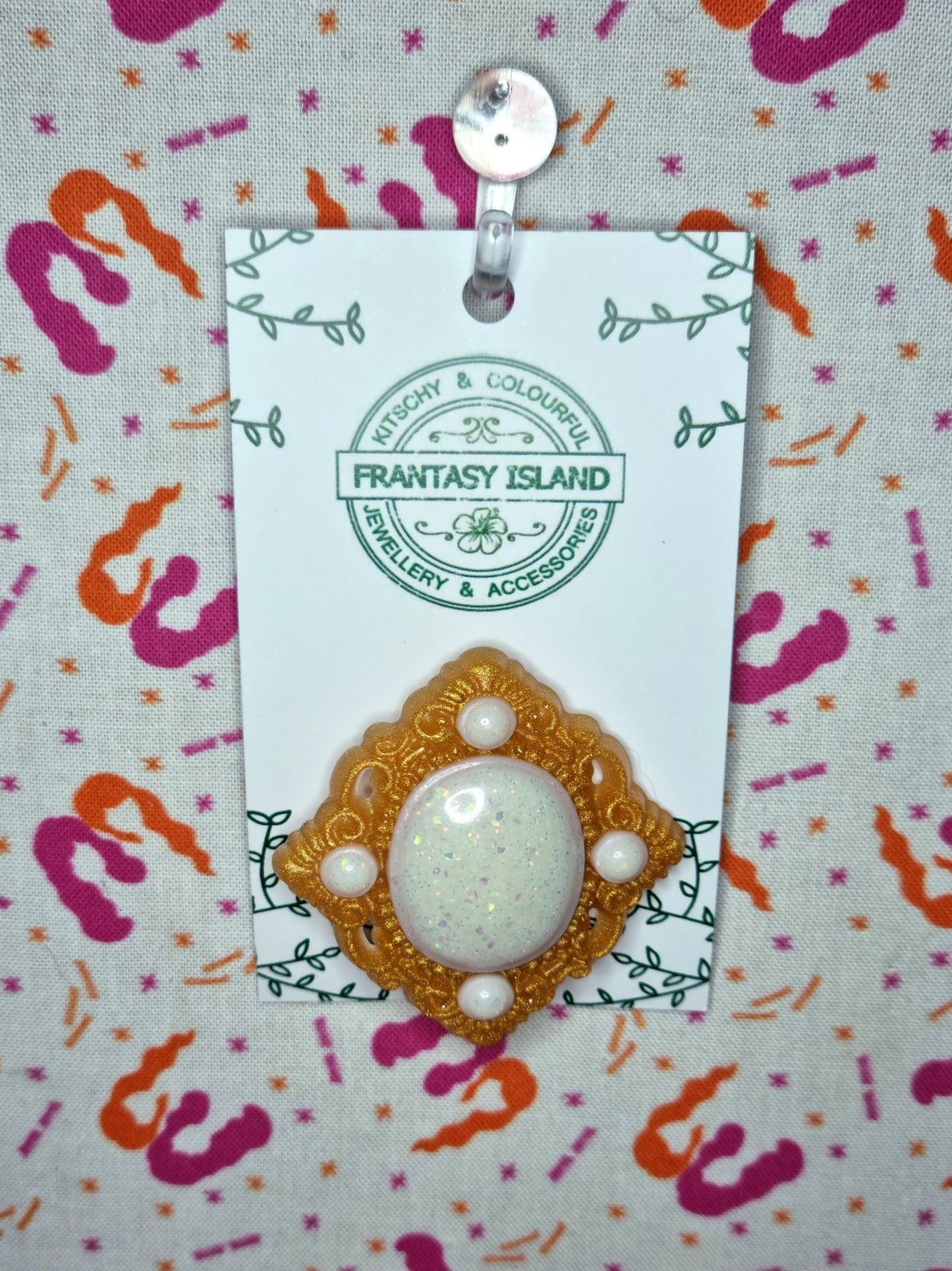 Vintage Inspired Brooch - White Glitter