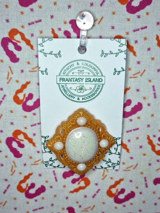 Vintage Inspired Brooch - White Glitter