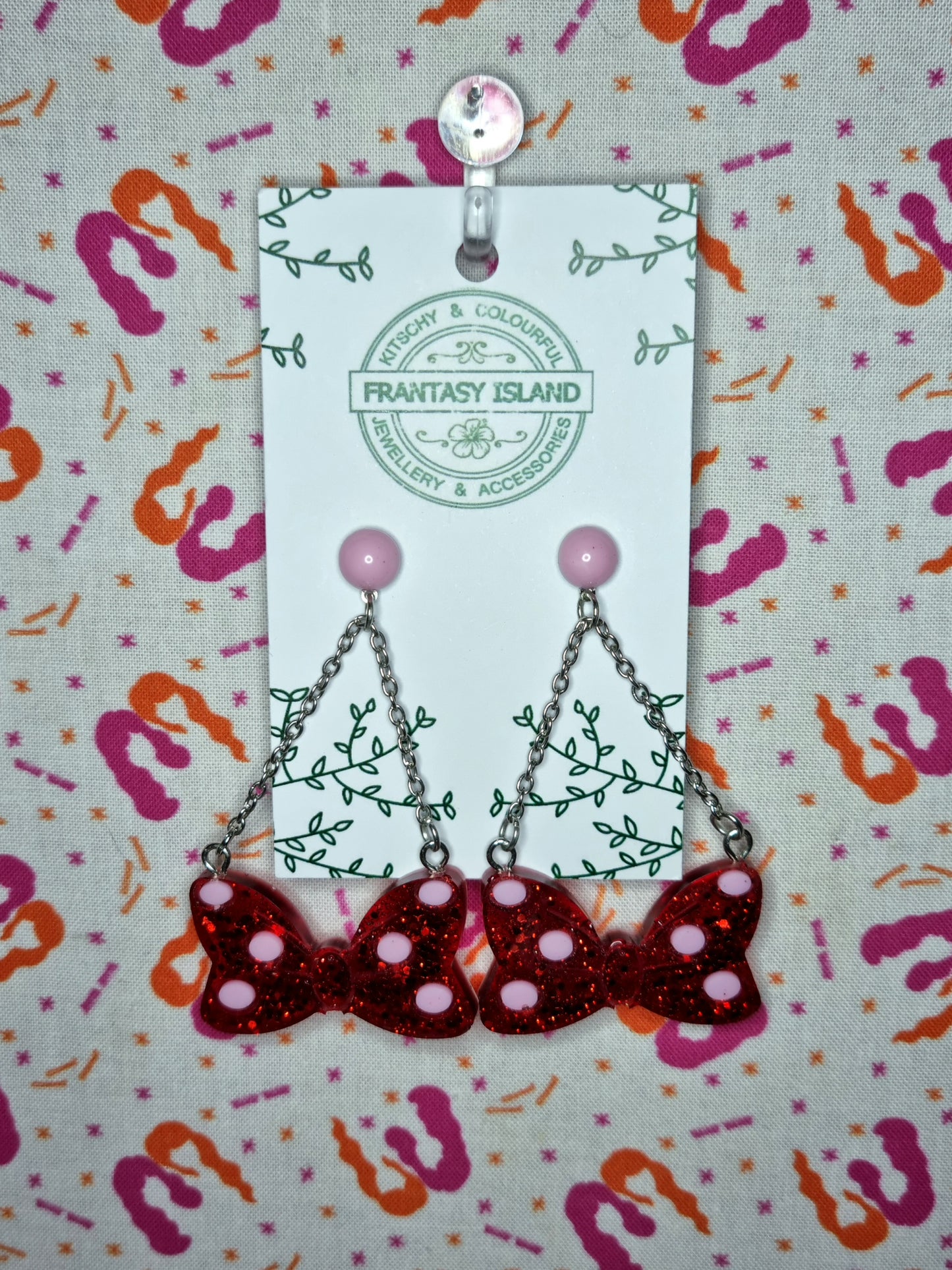 Red Glitter Polka Dot Bow Earrings