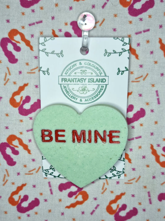Mint Candy Heart Brooch - Be Mine