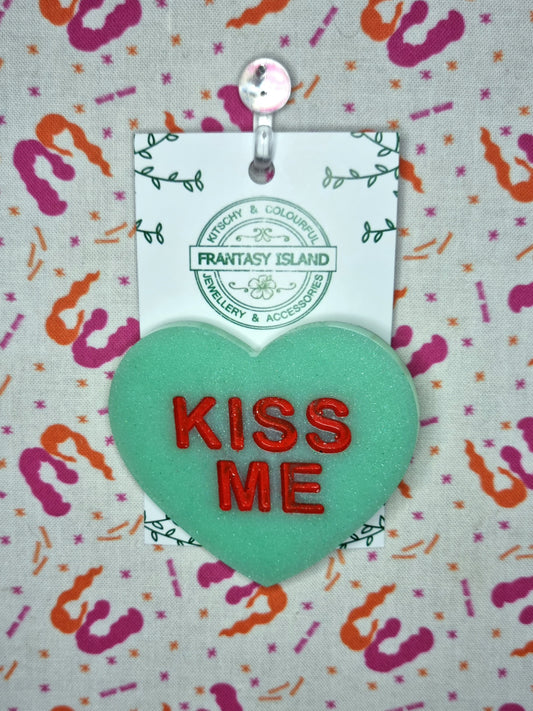 Mint Candy Heart Brooch - Kiss Me