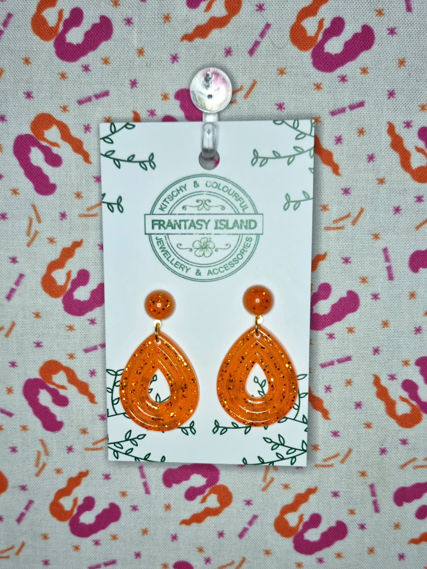 Orange Glitter Retro Teardrops