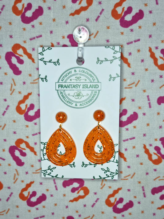 Orange Glitter Retro Teardrops