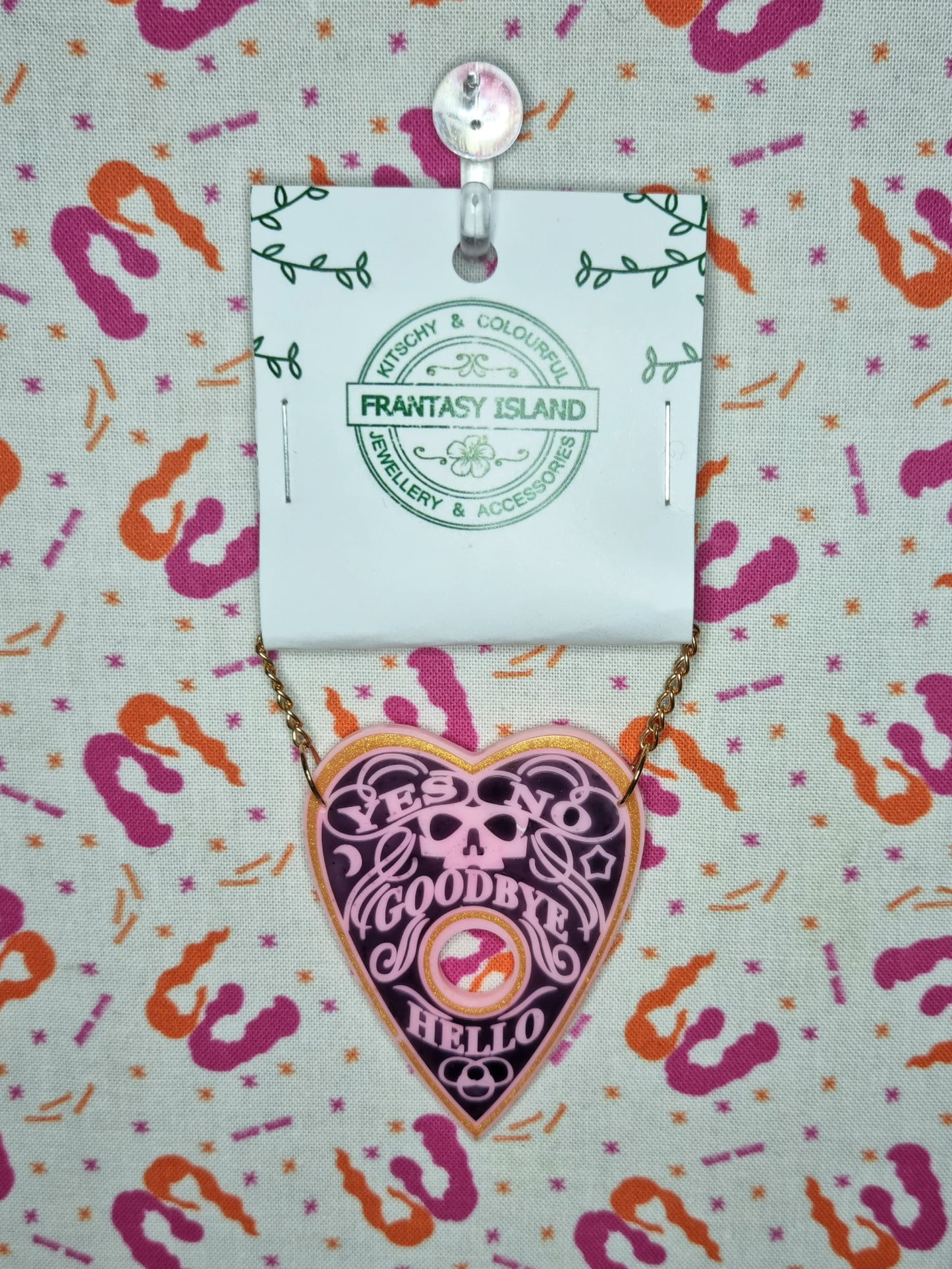 Planchette Necklace - Pink, Black & Gold