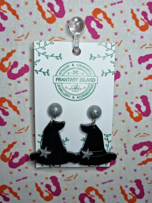 Black & Silver Witch Hat Earrings