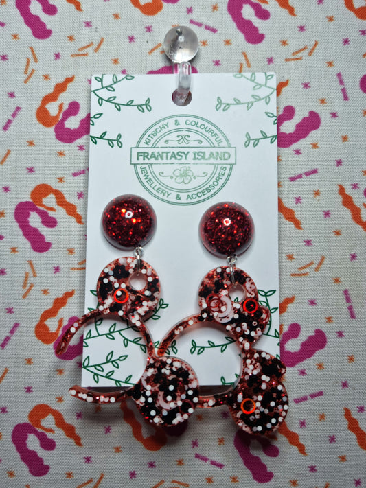 Red Glitter Mickey & Minnie Ear Drops