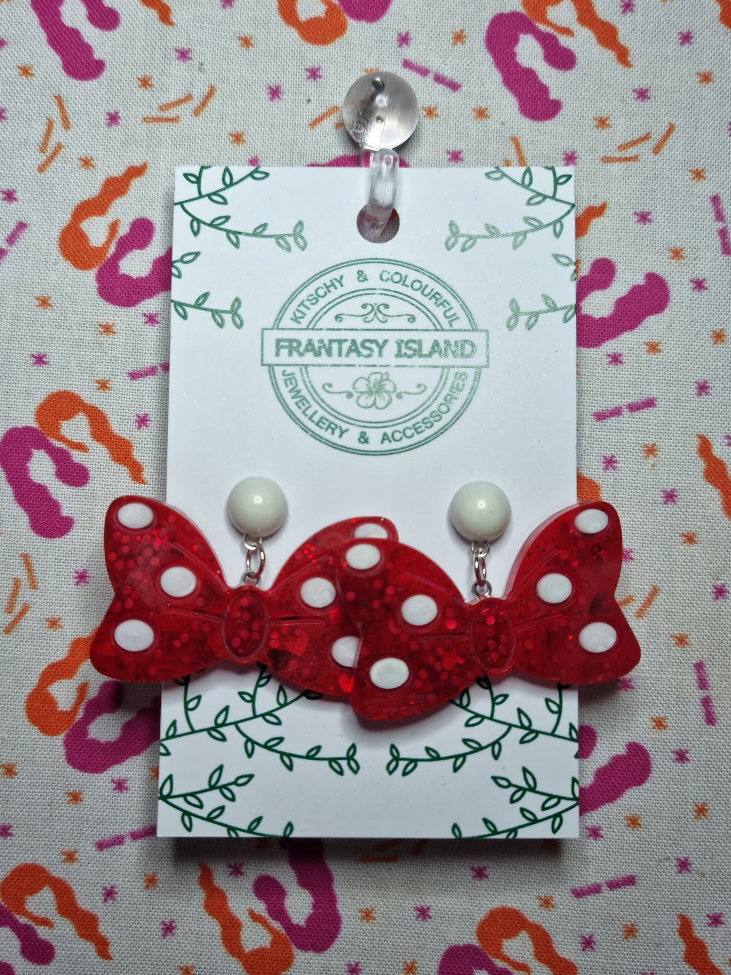 Red Glitter Polka Dot Bow Earrings