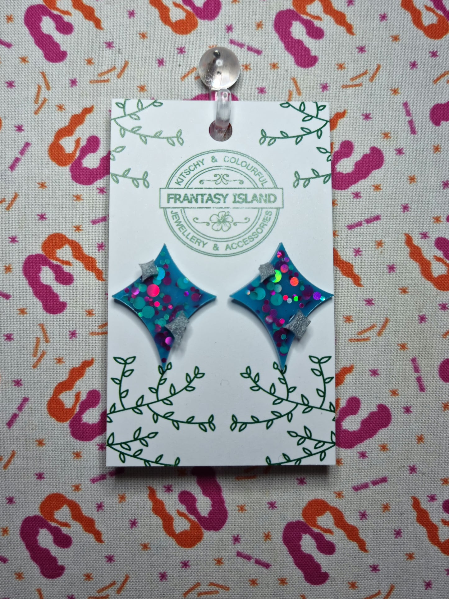 Aqua & Purple Diamond Starburst Studs