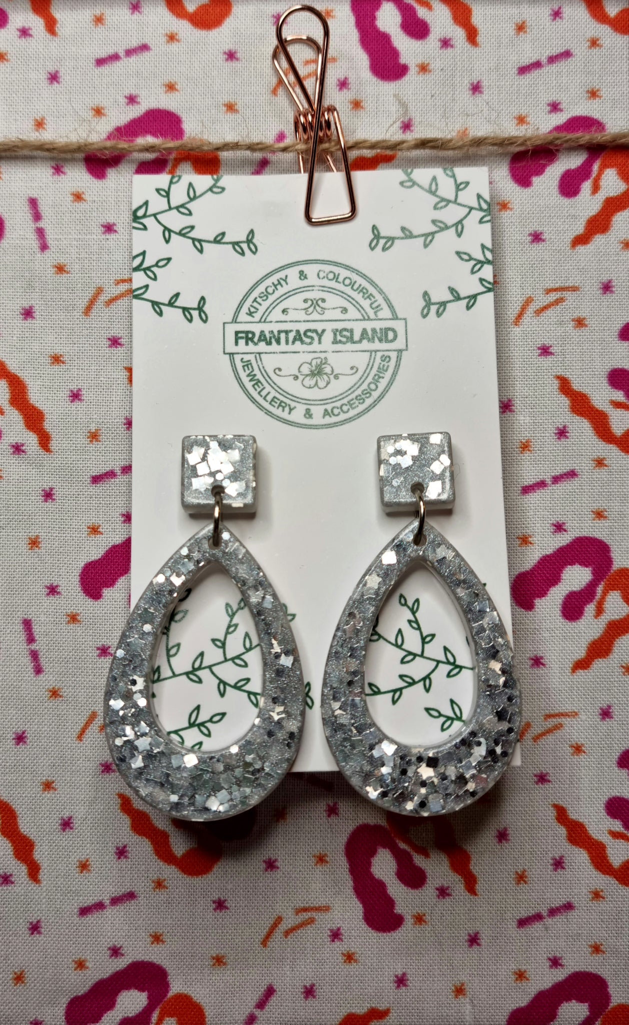 Silver Glitter Teardrops