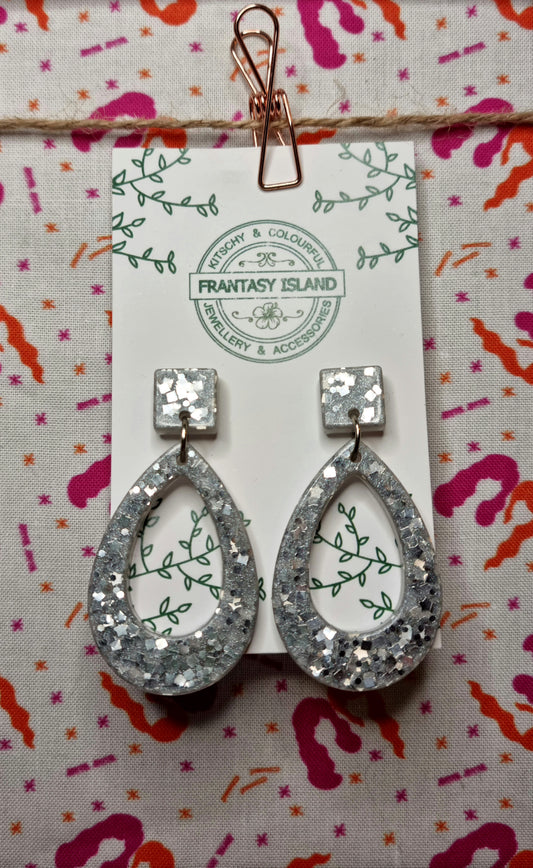 Silver Glitter Teardrops