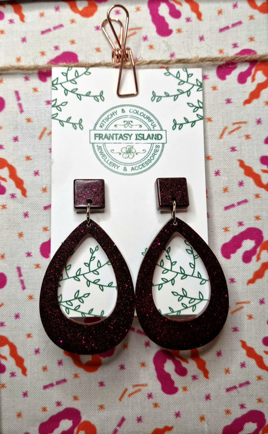 Deep Plum Glitter Teardrops