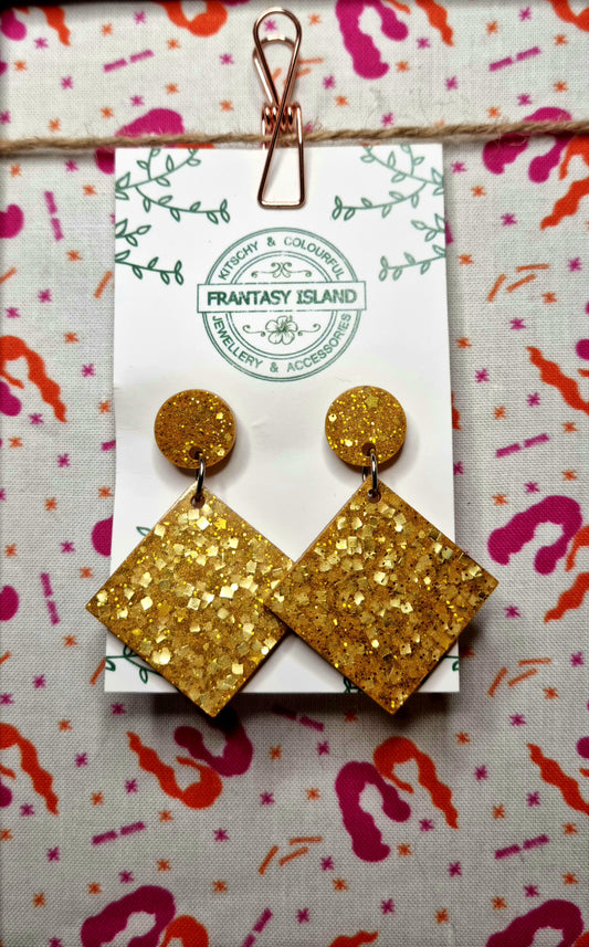 Deep Gold Glitter Square Drops