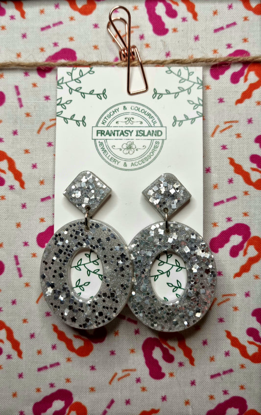 Silver Glitter Oval Drops