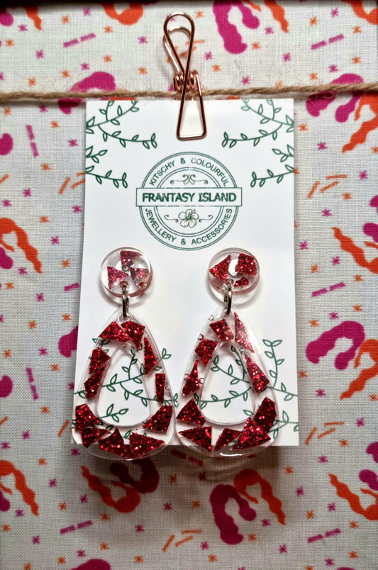 Red Glitter Terazzo Teardrops