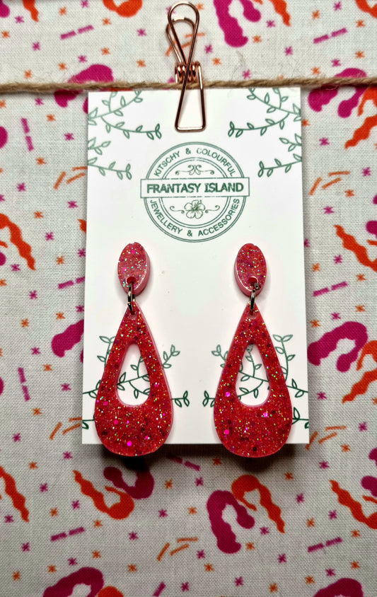Coral Glitter Narrow Teardrops