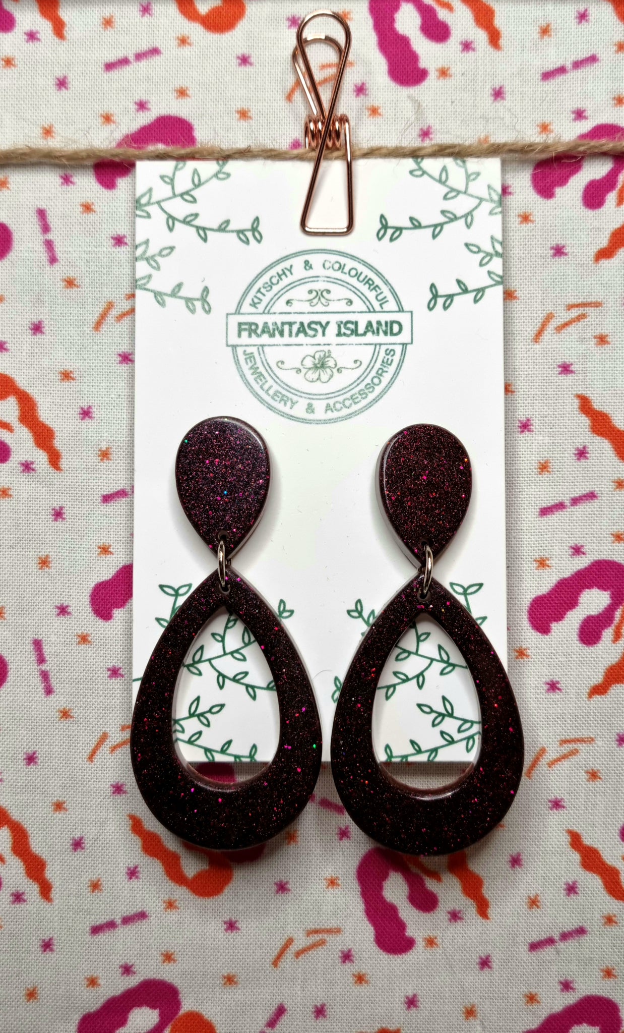Deep Plum Glitter Teardrops