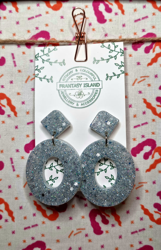 Ice Blue Glitter Oval Drops