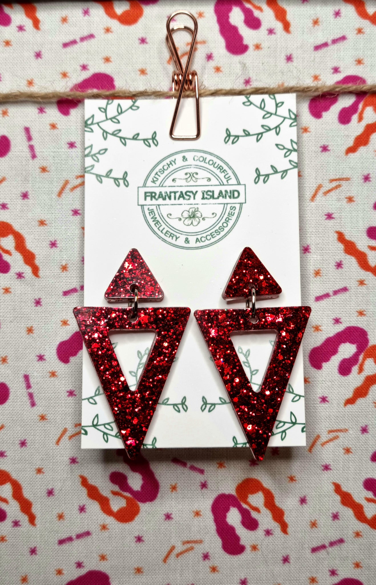 Red Glitter Pyramid Drops