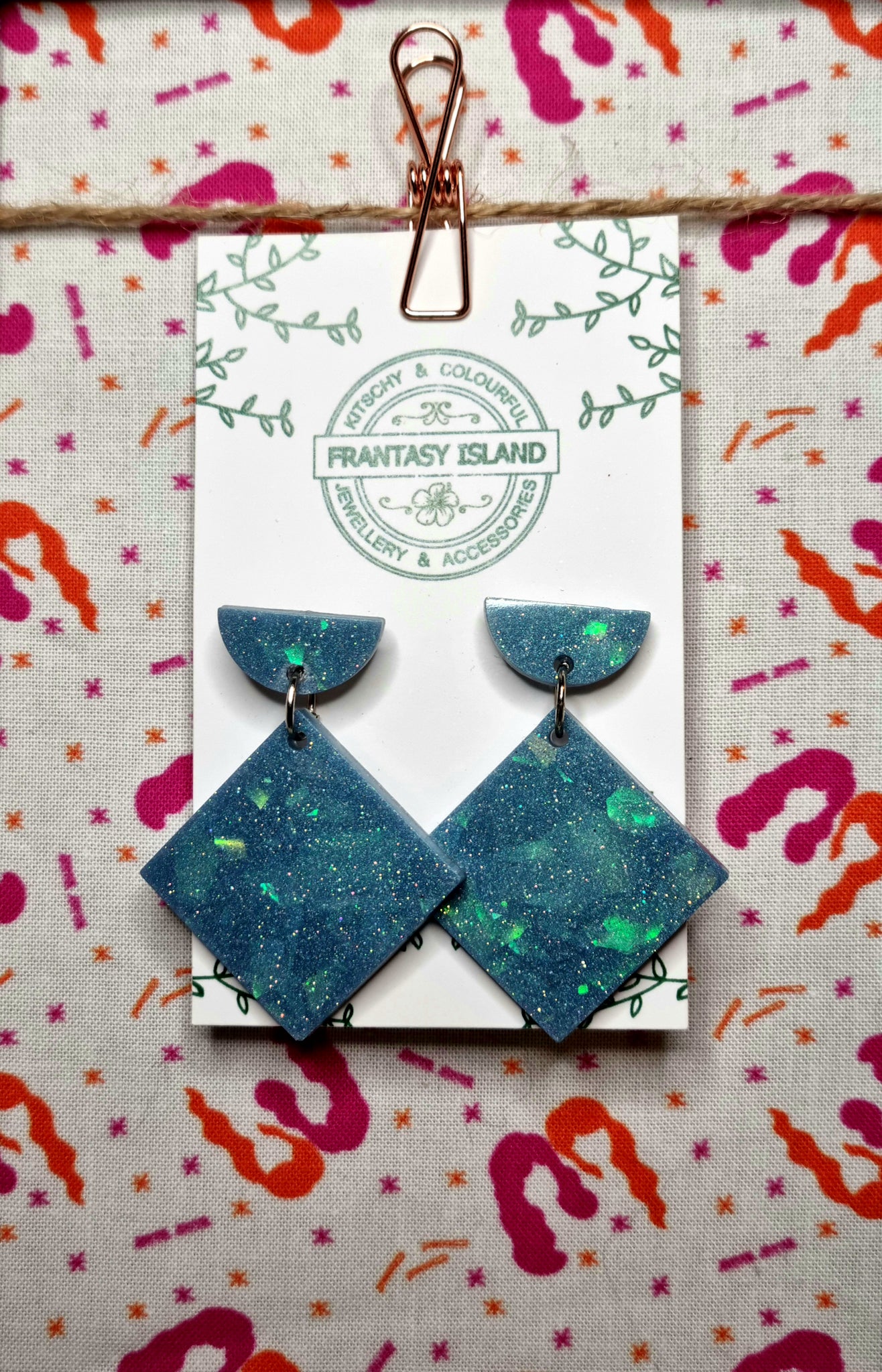 Teal Glitter Square Drops