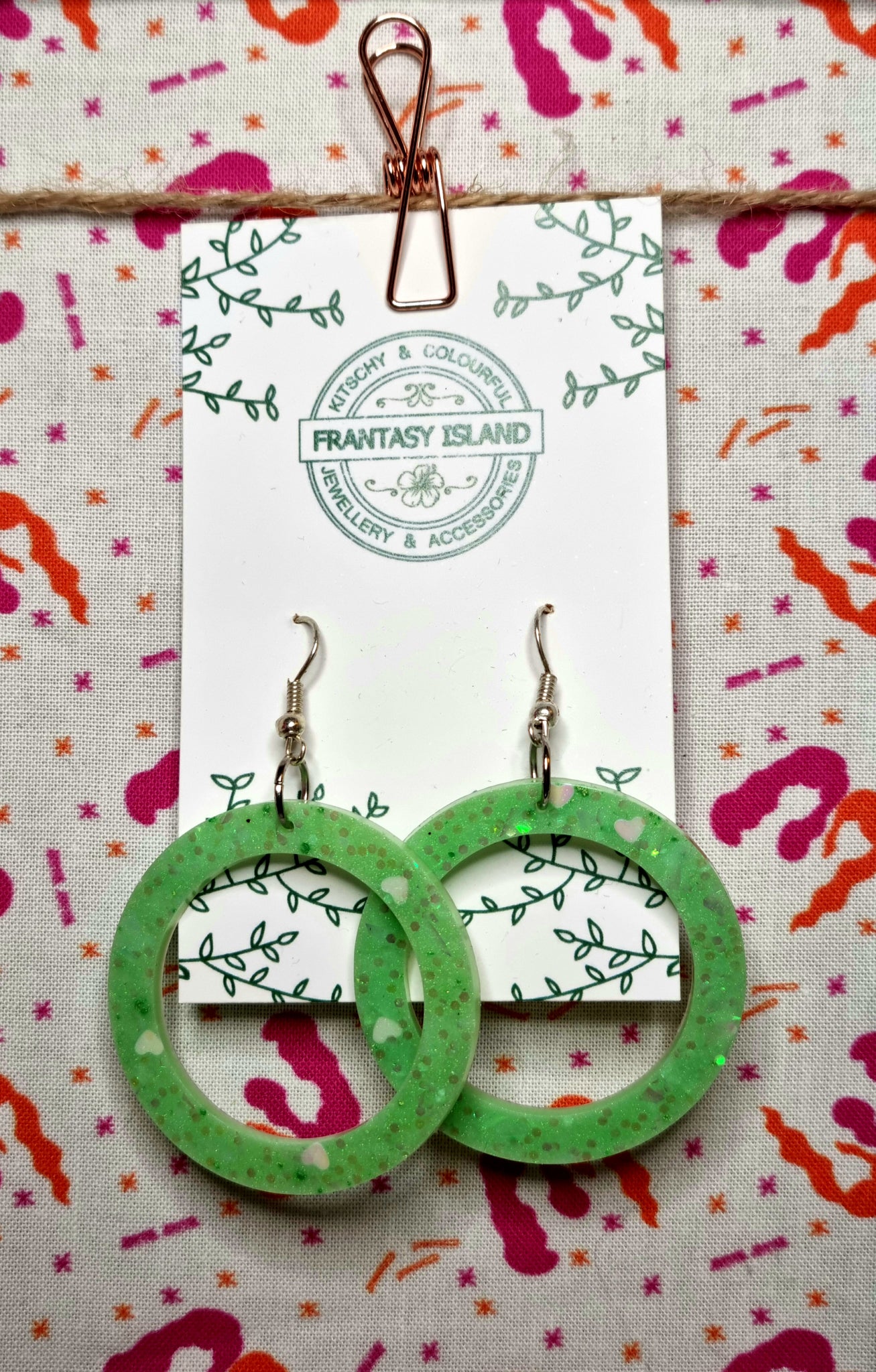 Green Glitter Hoops