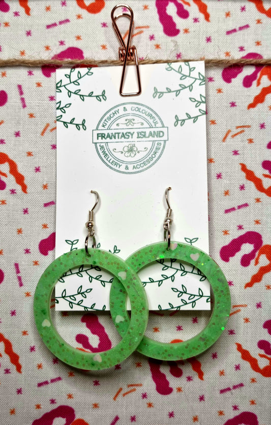 Green Glitter Hoops