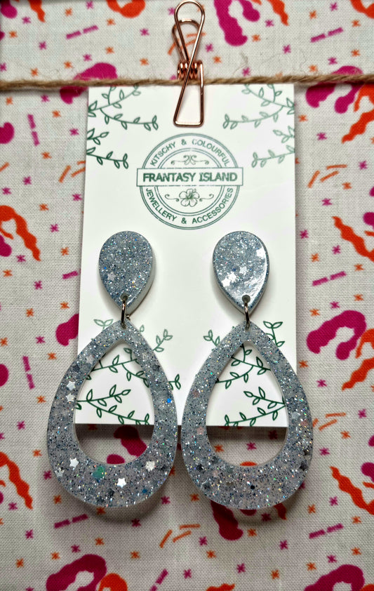 Ice Blue Glitter Teardrops