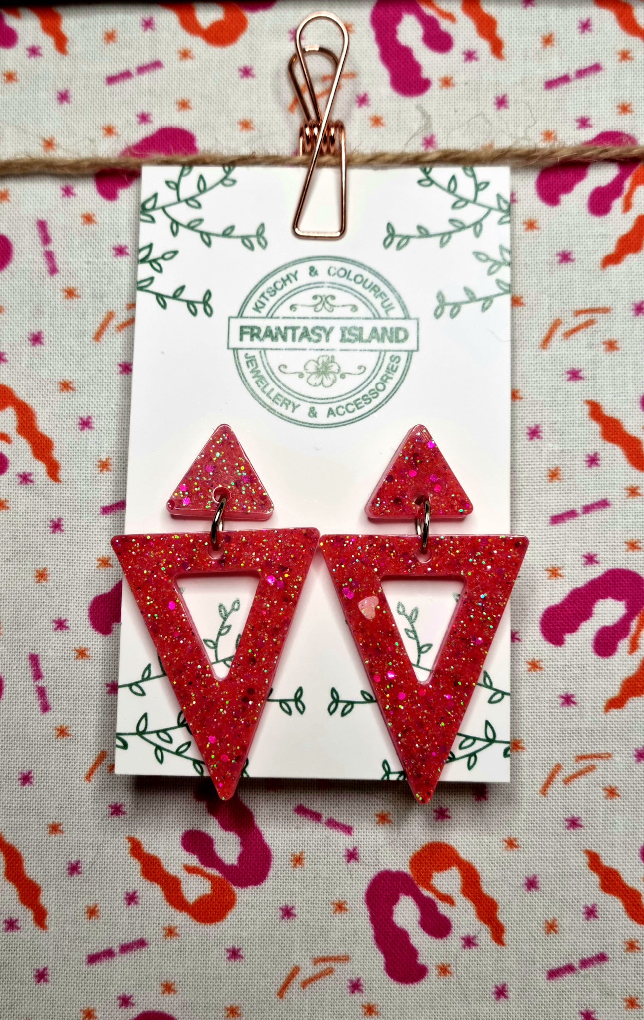 Coral Glitter Pyramid Drops