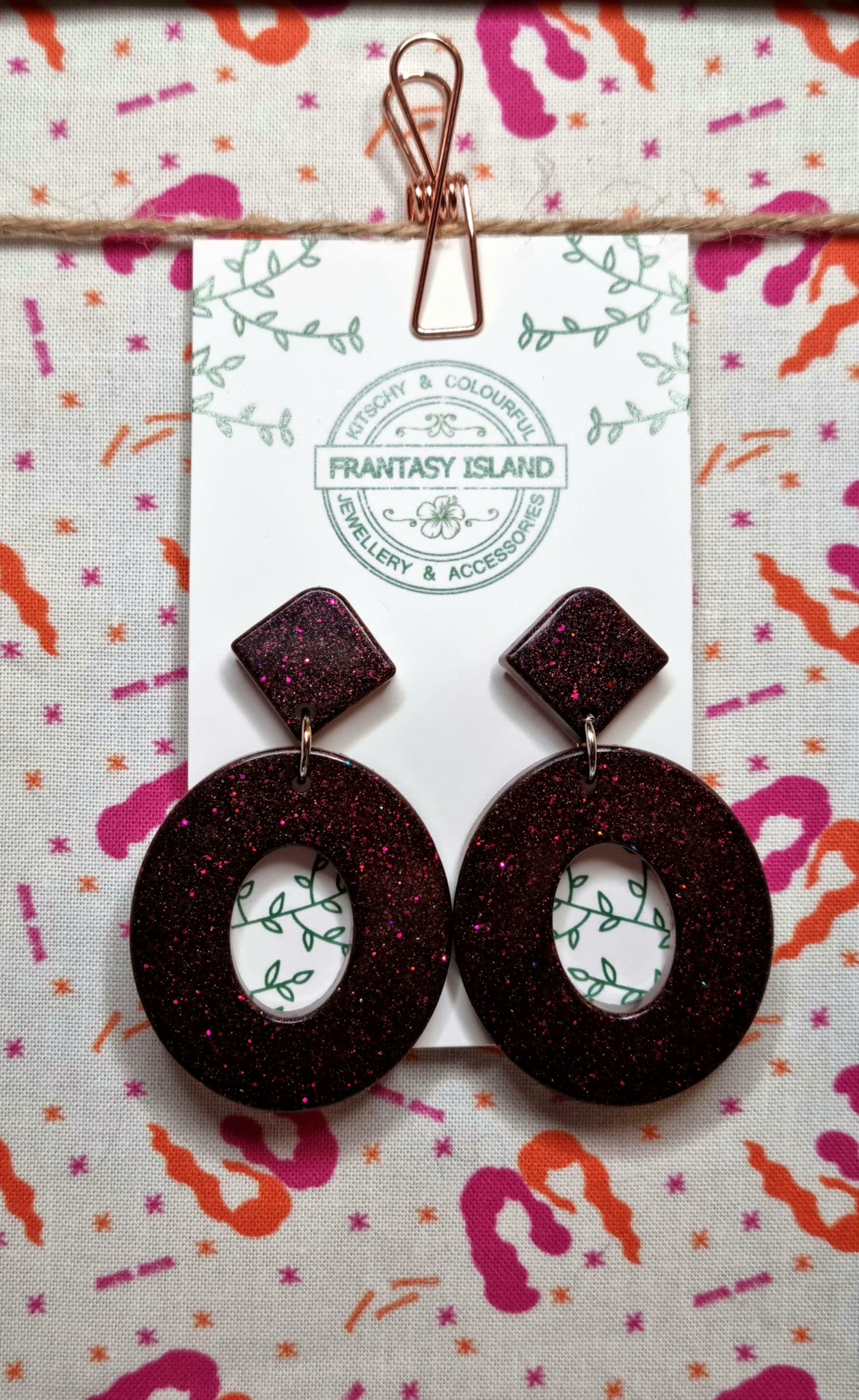 Deep Plum Glitter Oval Drops