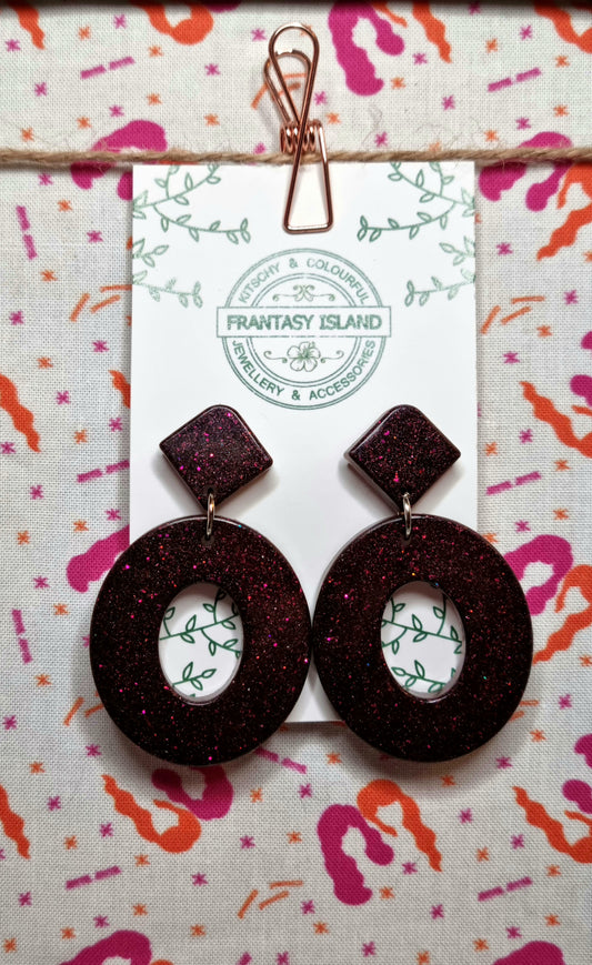 Deep Plum Glitter Oval Drops