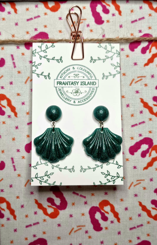 Forest Green Baroque Shell Drops