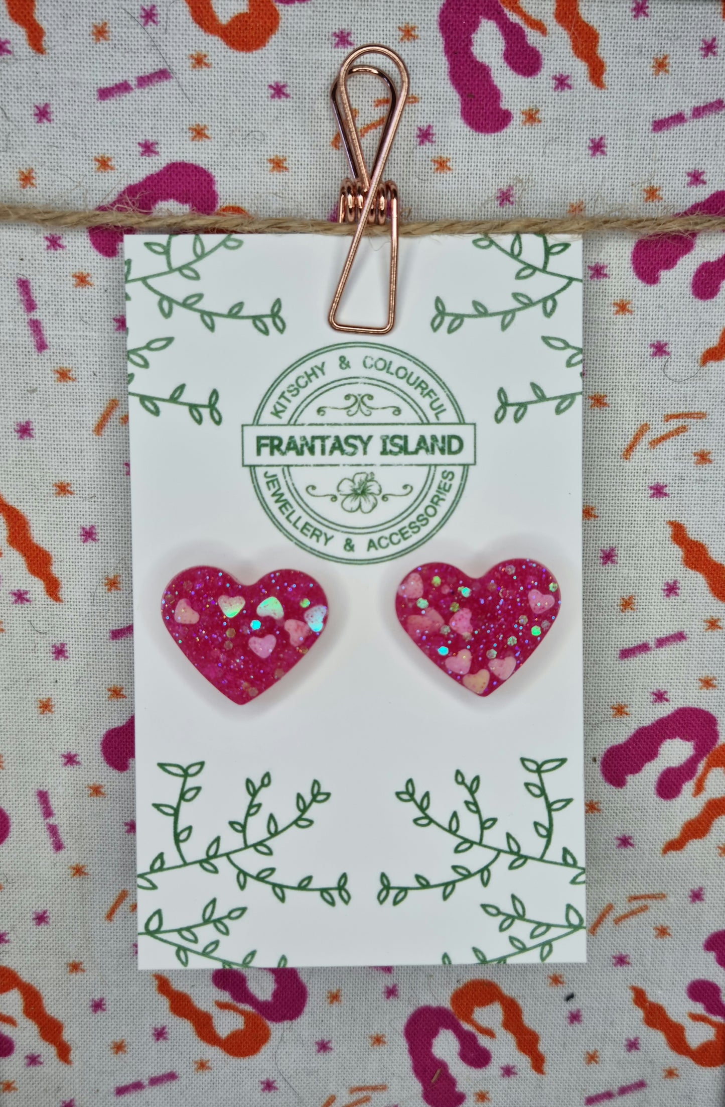 Pink Glitter Heart Studs