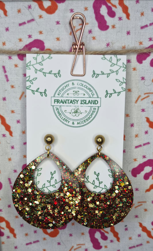 Red, Gold & Green Glitter Teardrops