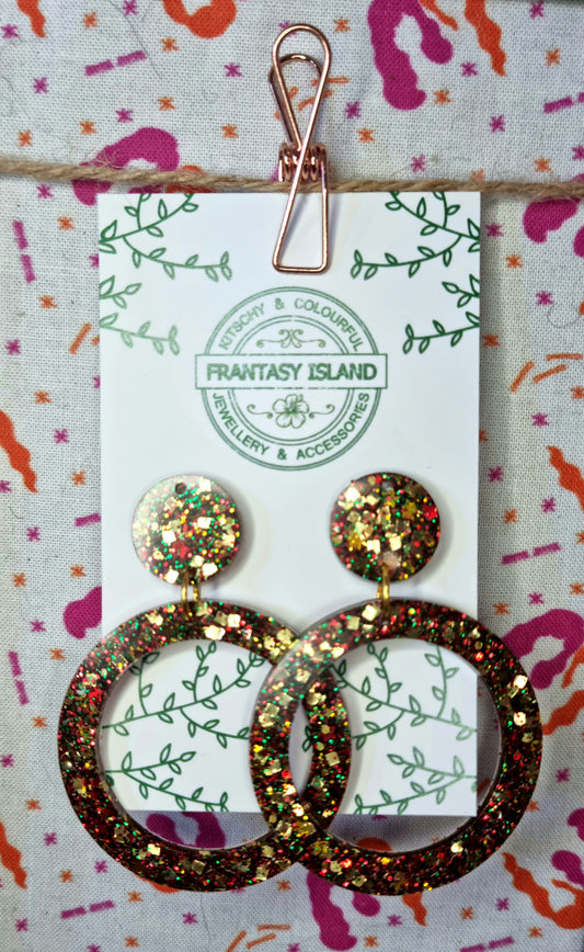 Red, Gold & Green Glitter Hoops