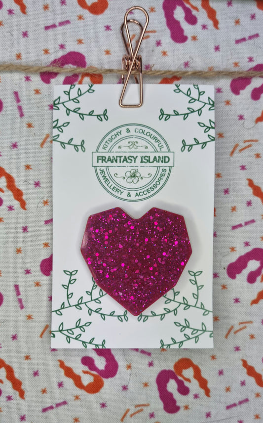 Fuschia Glitter Heart Pin