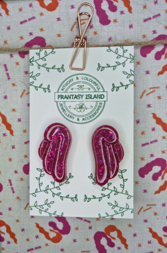 Pink Glitter Sakura Wing Studs