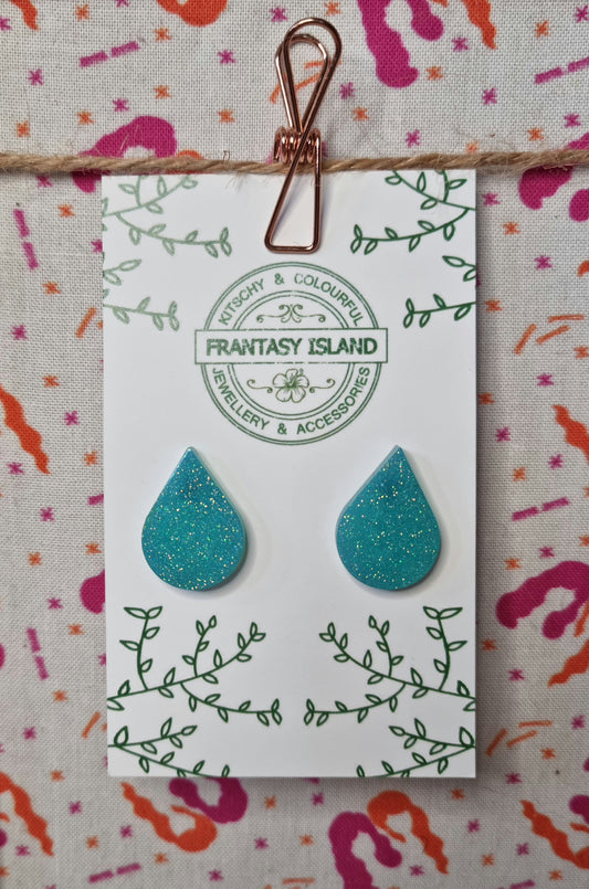 Blue Glitter Teardrop Studs