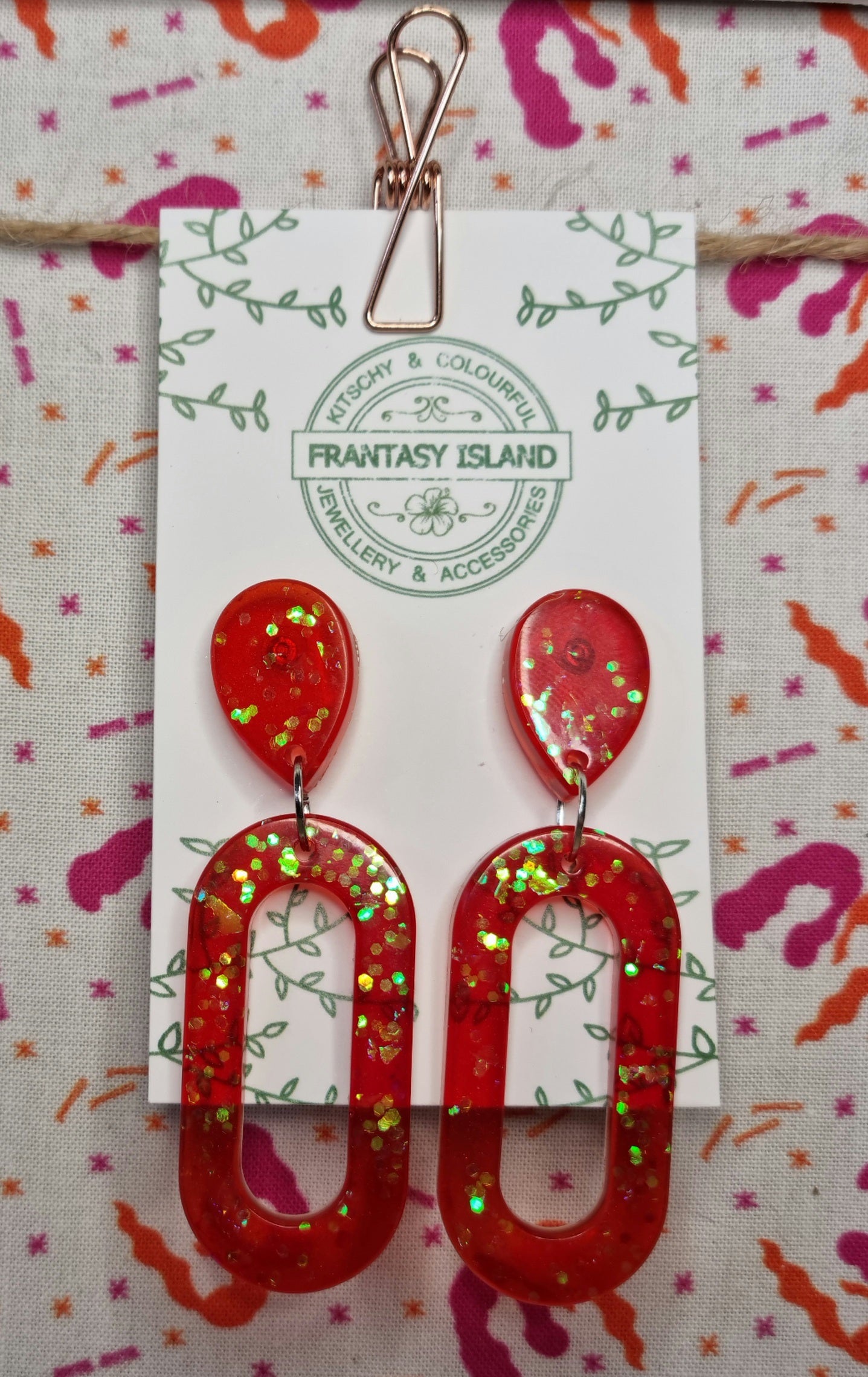 Vermillion Glitter Oval Hoops