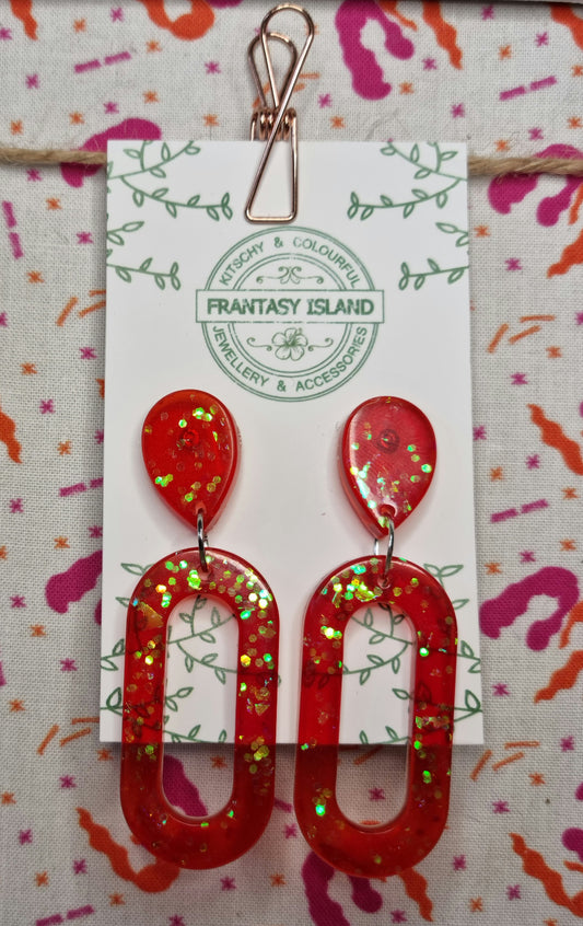 Vermillion Glitter Oval Hoops