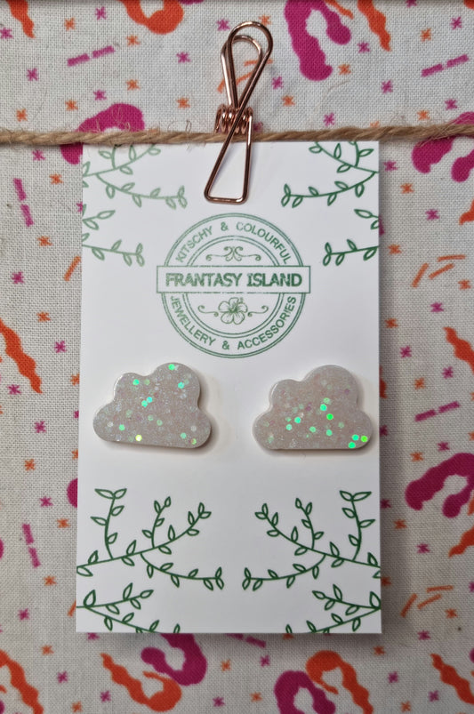 White Glitter Cloud Studs