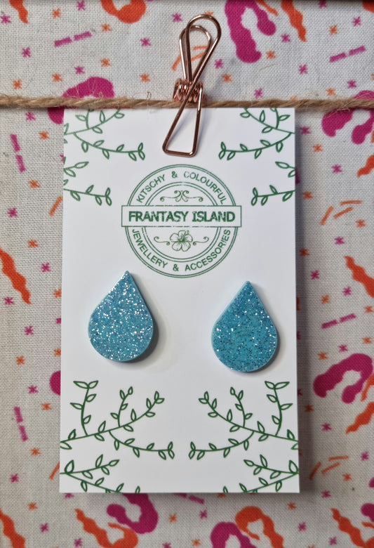 Sky Blue Glitter Teardrop Studs
