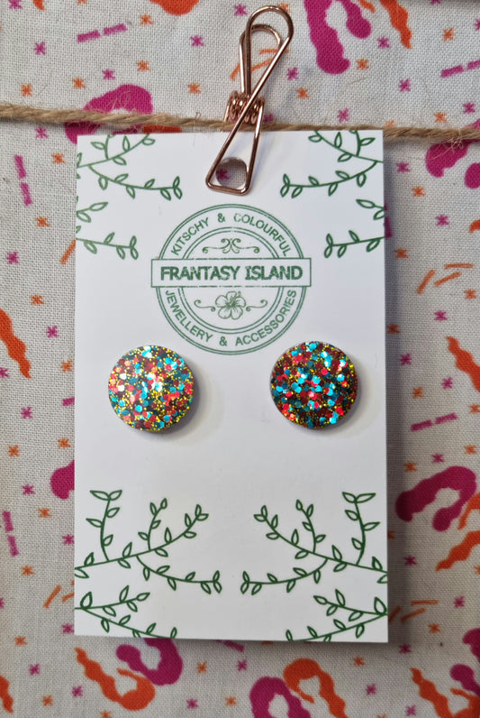 Red, Blue & Gold Glitter Studs