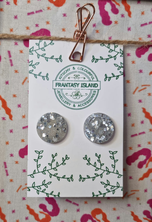 Silver Glitter Studs
