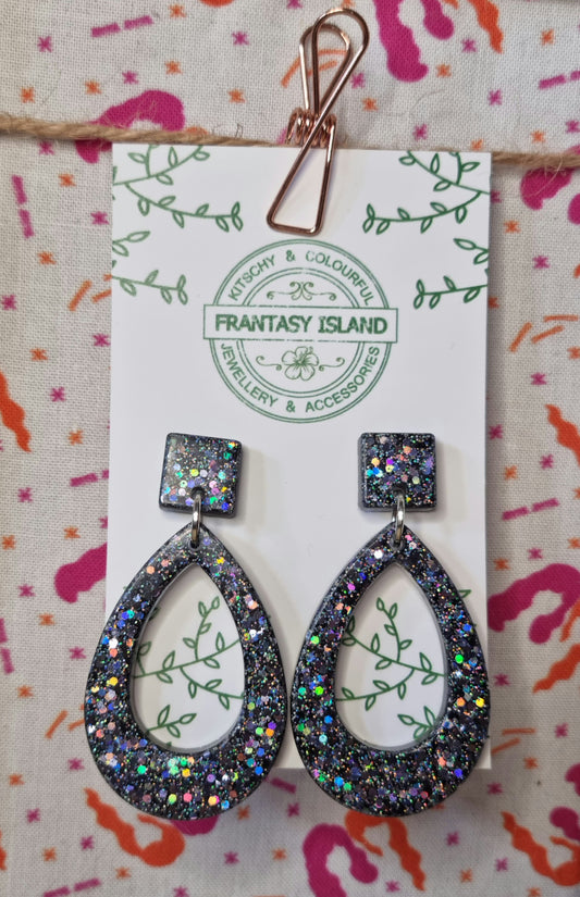 Gunmetal Glitter Teardrops