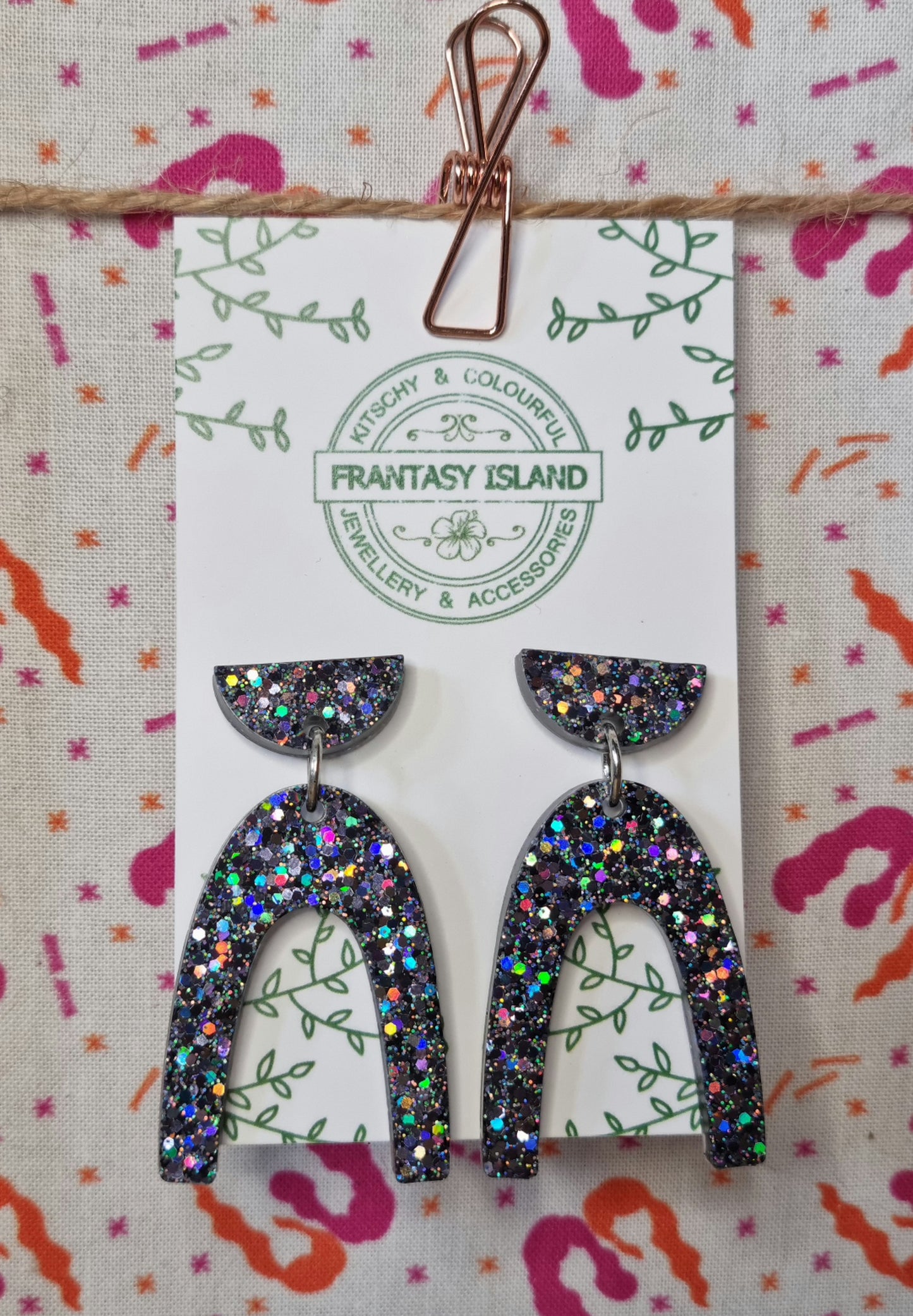 Gunmetal Glitter Arch Drops