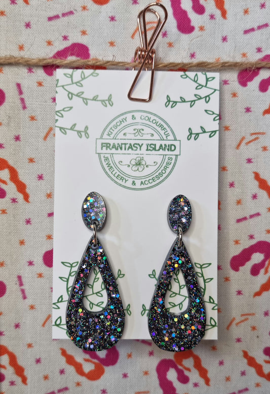 Gunmetal Glitter Teardrops